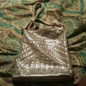 Silver gray, Square rhinestone studded purse
